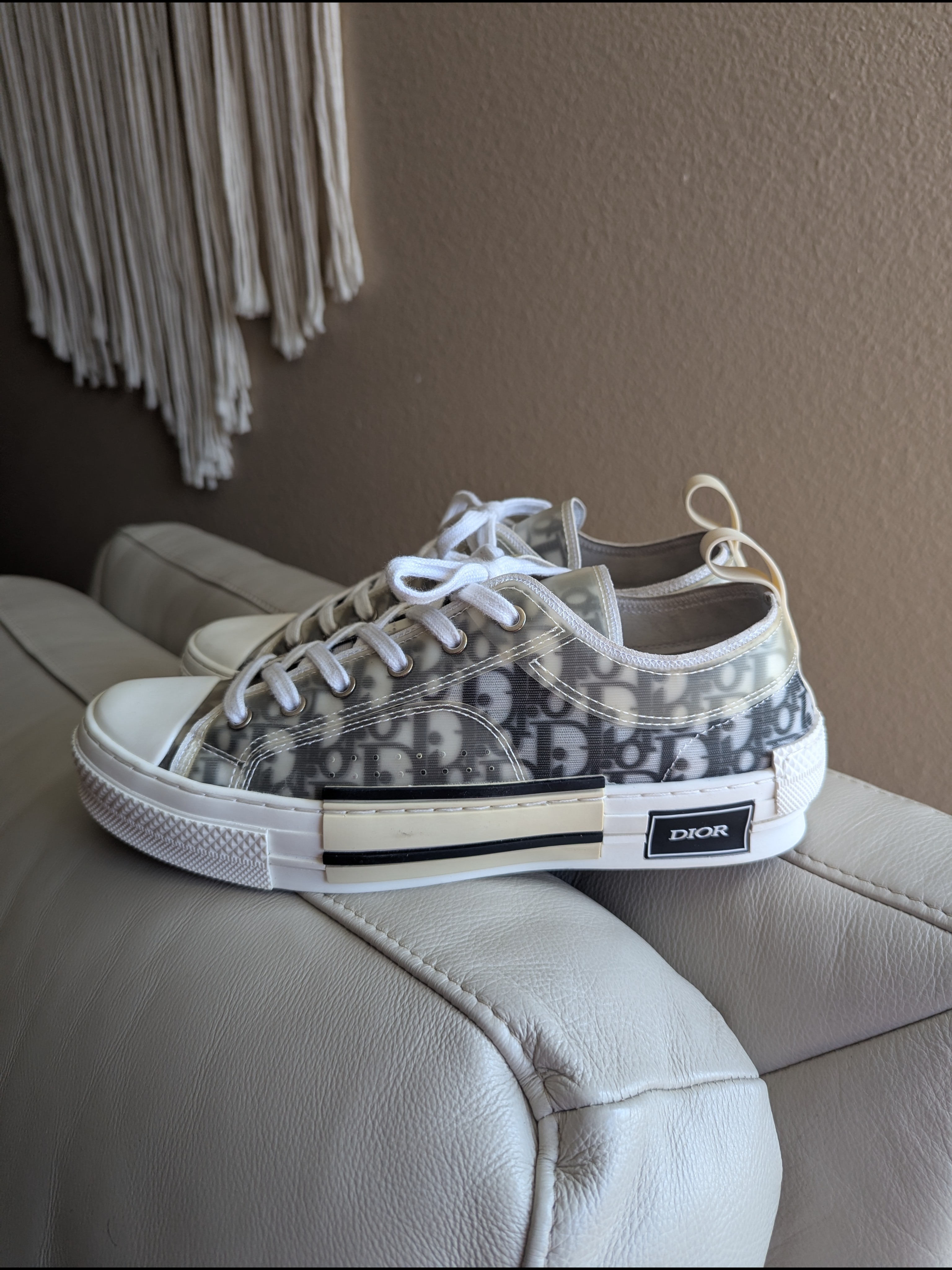 Dior B23 Low-Top Sneaker In White And Black Dior Oblique Canvas.